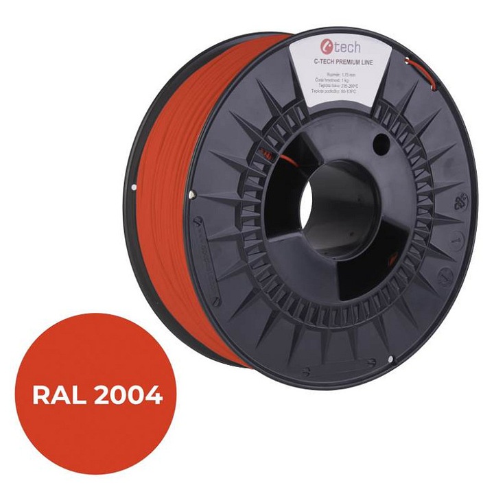C-Tech Premium Line PLA filament 3D nyomtatáshoz, 1,75mm, biológiailag lebomló, narancssárga RAL2004, 1kg