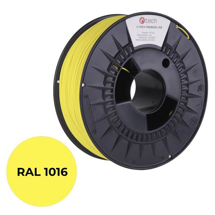 Филамент 3D C-Tech Premium Line PLA 1,75mm (±0,03mm), жълт RAL1016, 1кг