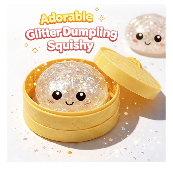 Damo® interaktív gyerekjáték, Squishy Glitter Dumpling Csillogó, Aranyos design, Többszínű, 10x10cm