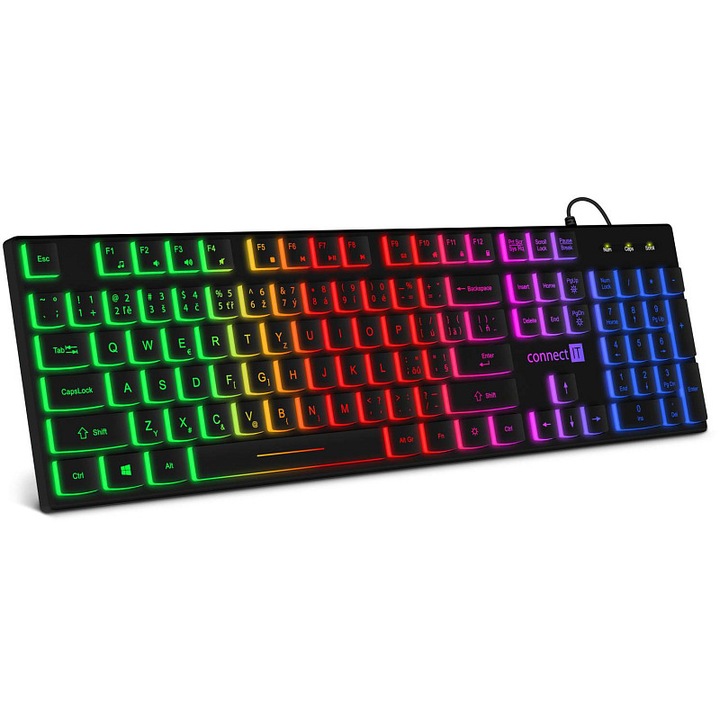 Connect IT Chocolate RNBW megvilágított billentyűzet, CZ+SK, fekete, USB, 150cm