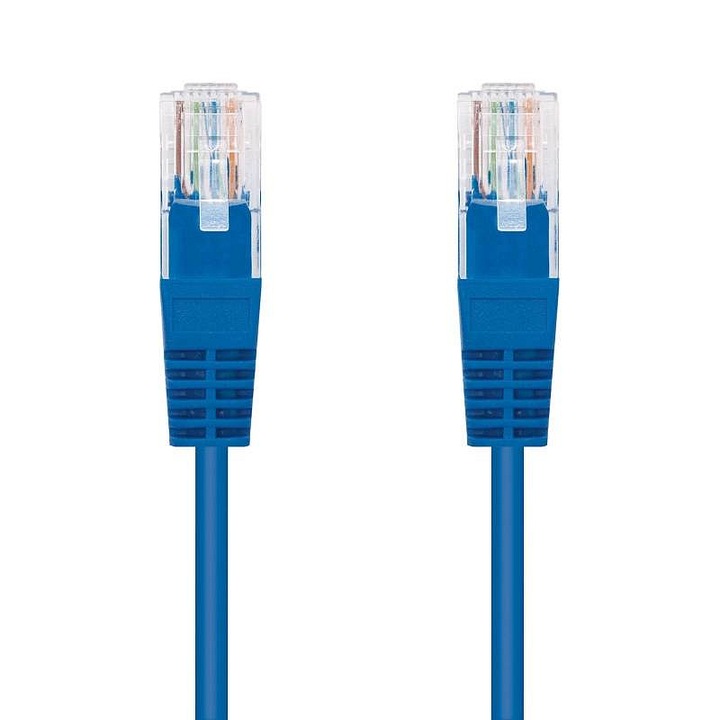 C-Tech Cat5e UTP patch kábel, 100% rézvezető AWG26/7, egyenes RJ45 csatlakozók 1:1, kék, 0,5 m