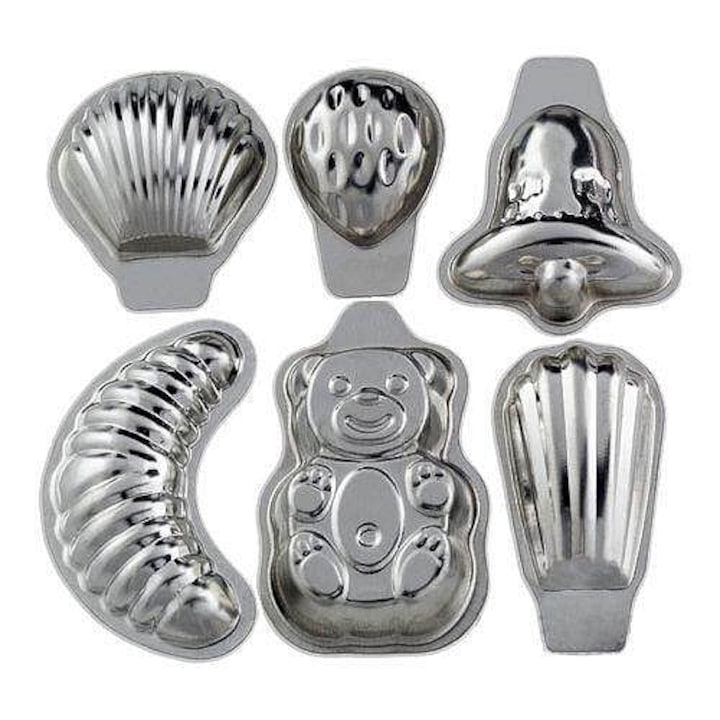 30 db mini süteményforma készlet, ezüst, 3x3x1cm, fém