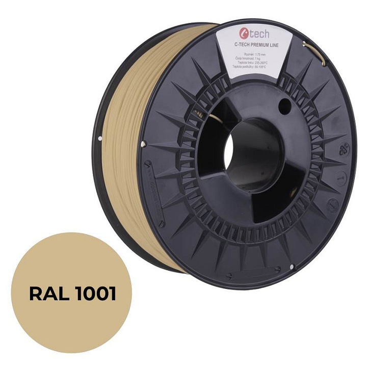 C-Tech PREMIUM LINE PETG 3D nyomtató filament, nagy ellenállású, biológiailag lebomló, bézs RAL1001, 1,75 mm, 1 kg