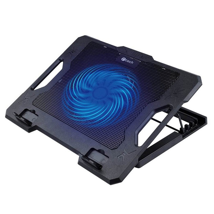 Pad de racire pentru laptop C-Tech CLP-S100, ventilator silentios 140mm, 2x USB, iluminare LED albastra, negru, pentru 17"