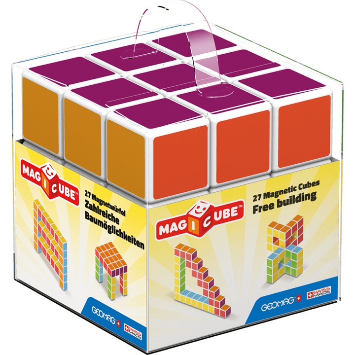 Set cuburi magnetice GEOMAG Magicube Art, constructie interna unica, pentru invatare matematica si geometrie, multicolor, 27 bucati