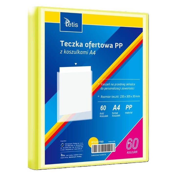 A4 Tetis mappa, polipropilén, zseb a borítón és a gerincen, többszínű, 60 lap
