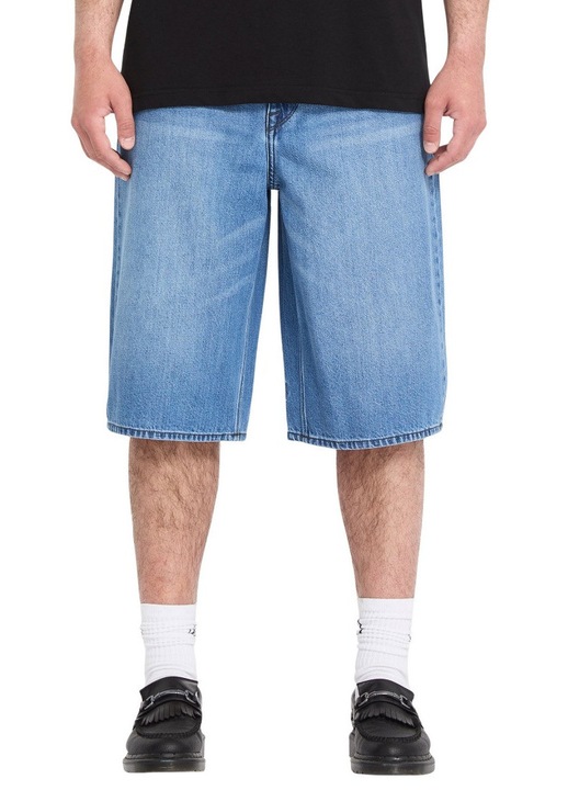 Къси дънкови панталони Volcom, широка кройка, син, памук