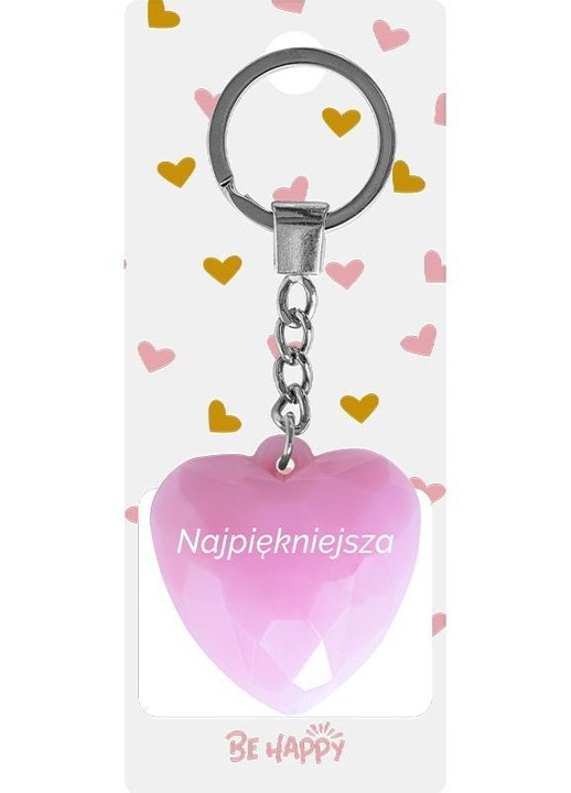 Be-Happy Ajándékok, műanyag szív kulcstartó 'Najpiekniejsza' szöveggel és fém lánccal, többszínű, 46x73 mm