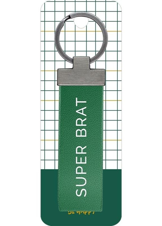 Be-Happy Gifts, Műbőr kulcstartó férfiaknak 'Super Brat' szöveggel és fémgyűrűvel, többszínű, 45x121 mm