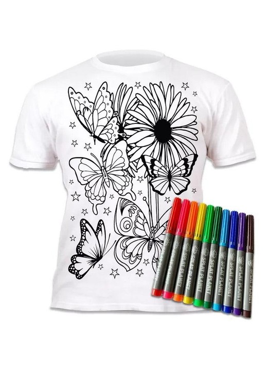 Tricou de colorat Splat Planet set cu markere multicolor 9-11 ani