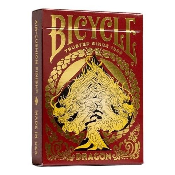 Карти за игра Cartamundi Bicycle Red Dragon, издание Smok, покритие Air-Cushion, златно фолио, червено/златисто, 1 пакет