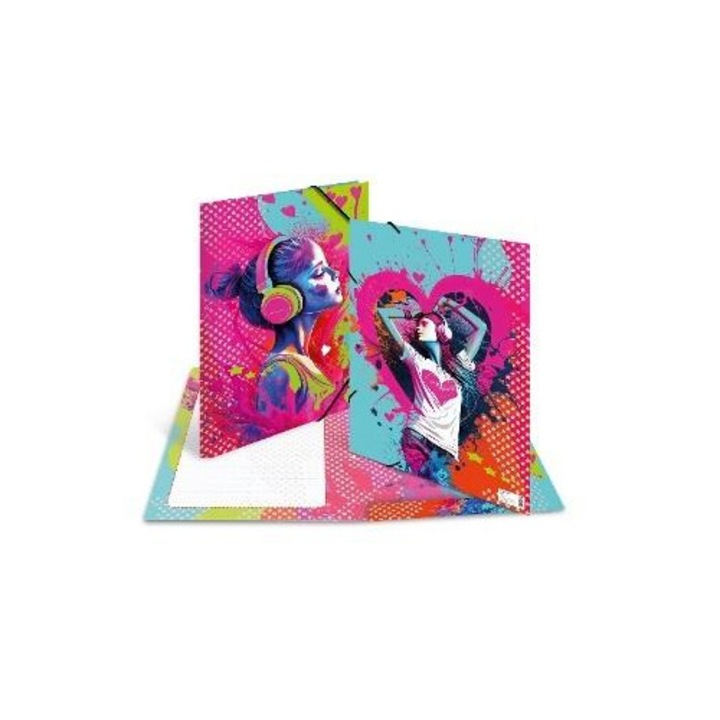 Папка А3 Herma Music, от твърд картон, с ластик и 3 капака, Многоцветна