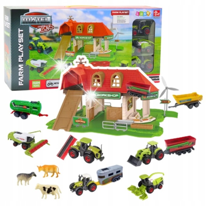 Set ferma cu tractoare si animale LeanToys 42 piese multicolor 43x22x13cm