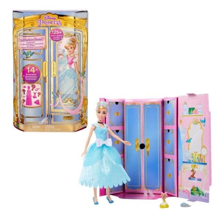 Кукла Mattel Disney Princess Пепеляшка, 125+ стилизации с гардероб и аксесоари, винил, колекционерска кутия с прозорец, Многоцветен, 1 бр