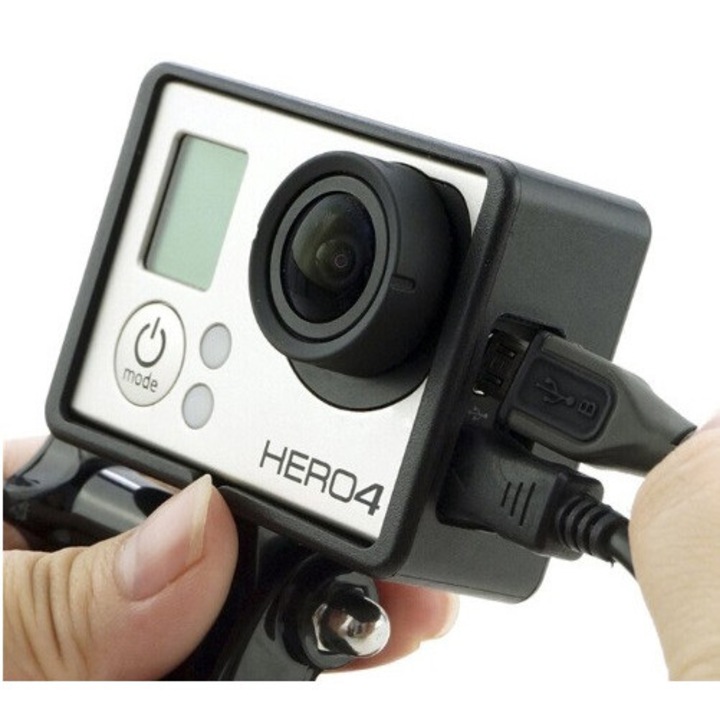 Sistemul de Prindere si Carcasa de protectie pentru GoPro Hero 3, 3+, 4, rezistenta la socuri impreuna cu prindere QR si surub, Negru