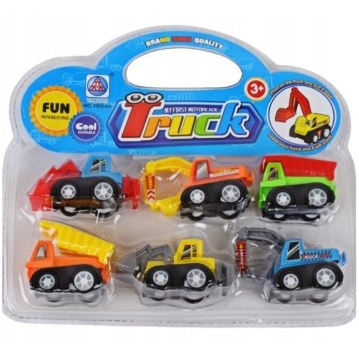 Set 6 masinute de constructii Maksik, mix modele, pentru copii 3+, Multicolor