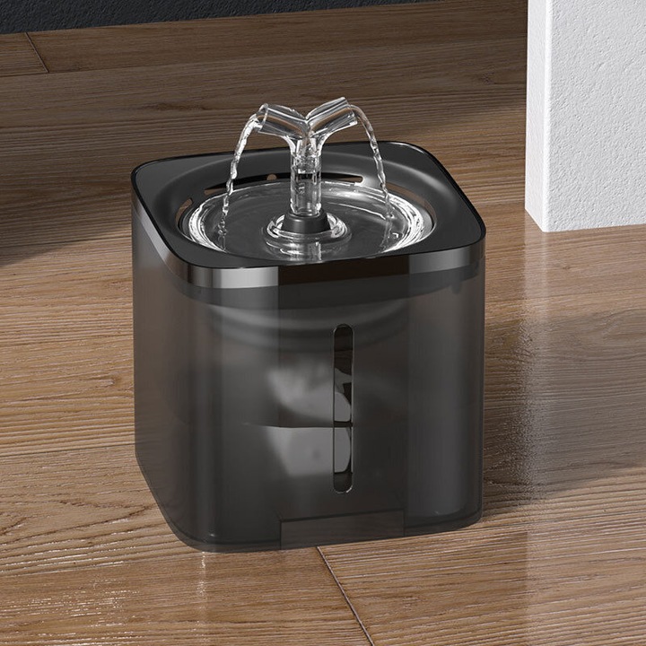 Fantana/izvor pentru pisici, cu filtru cu carbune activ, filtrare in 3 trepte, 4 moduri de curgere, pompa silentioasa, negru, 2.5L