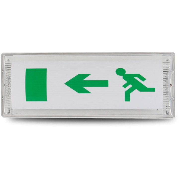 Lumina de evacuare led compacta, cu functie de urgenta si autonomie 3 ore, difuzor transparent rezistent la spargere, montare pe tavan sau perete, Alb, 1 buc.
