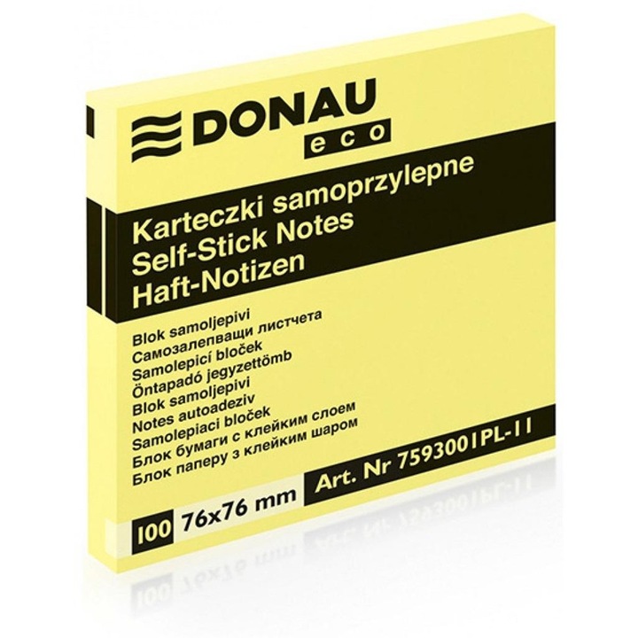 Bloc notes adeziv Donau 76x76 mm, notite autoadezive, 100 file, galben deschis, 12 bucati