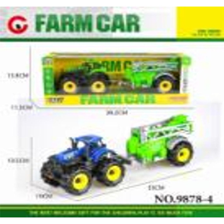 Tractor jucarie Maksik Farm Car cu remorca pentru lemne, educational, Multicolor, 1 buc