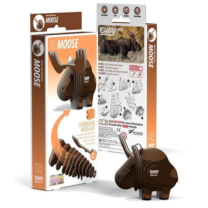 3D пъзел Eugy Moose, модел от екологичен картон, лесен за сглобяване, за деца 6+, Многоцветен