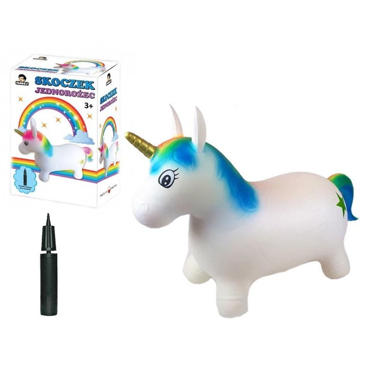 Madej Unicorn felfújható ugráló ló, ugráló játék, pumpával, vinilből, többszínű, 67x27x47 cm