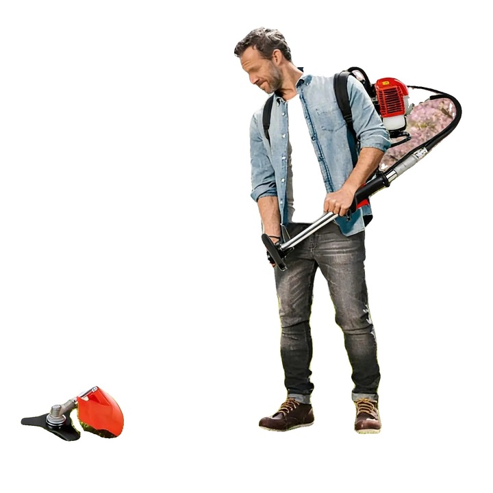 Multifunkciós trimmer / bozótvágó 52 cc, 1.7 kW, teljes hossza 2.7m, sövényvágó penge 1.16m, vágási hossz 40cm, piros/fekete