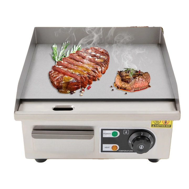 Plita electrica / grill electric 2000W, temperatura reglabila 50-300°C, placa fonta 8 mm, inox, 35.5x38x21 cm, 220V