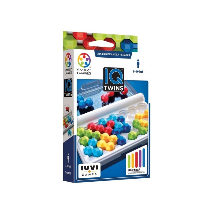 Joc logic IUVI Games IQ Twins, puzzle educativ cu 120 de provocari, pentru 1 jucator, 7+, Multicolor, 1 joc