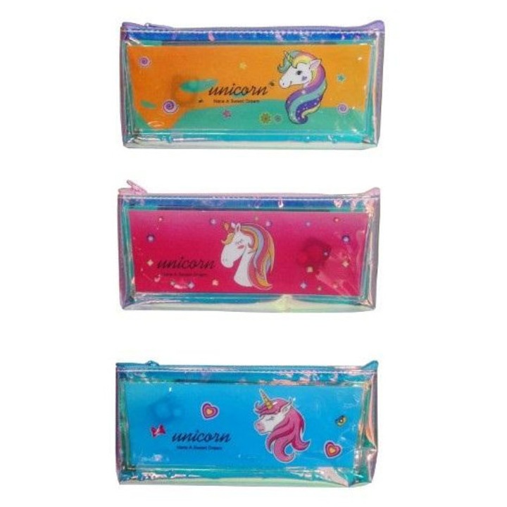 SWEDE, Penar din PVC holografic cu LED, cu un singur compartiment, Unicorn, Multicolor