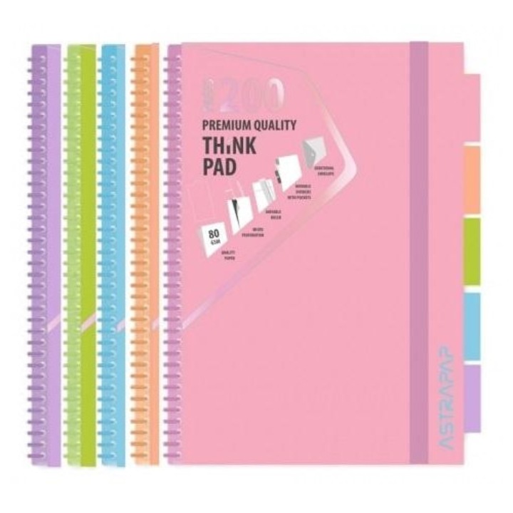 Caiet Astra A5 200 file coperta PP pastel multicolor