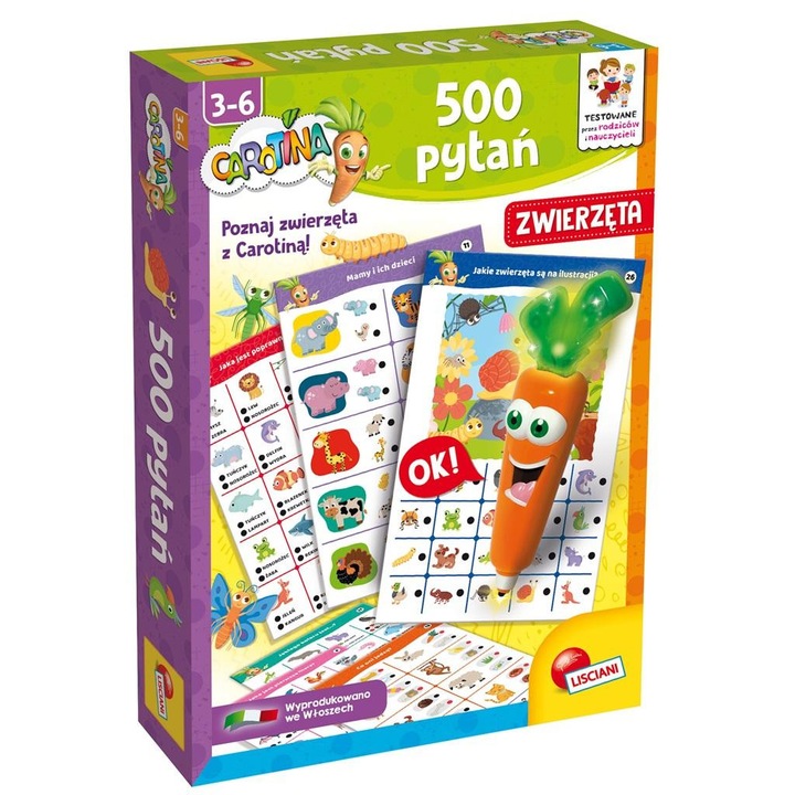 Joc educativ Lisciani Carotina 500 intrebari animale multicolor 20x26cm