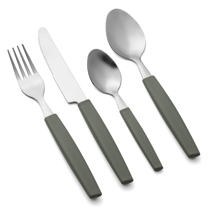 Set tacamuri / serviciu tacamuri Florina Allegra, din otel inoxidabil, cu manere din plastic, salvie, 16 piese