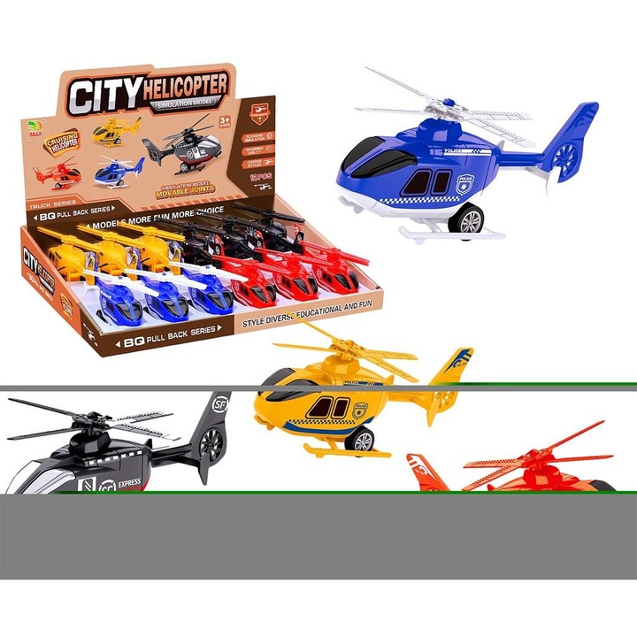 Trifox helikopter, hátrahúzós mechanizmussal, műanyag, többszínű, 2+ év