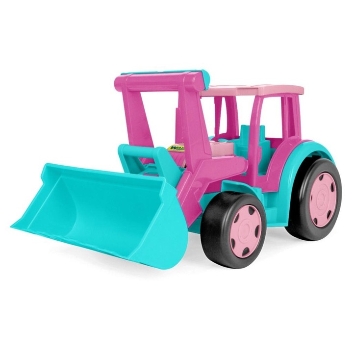 Tractor incarcator jucarie Wader Gigant, 60 cm, din plastic rezistent, cu cupa frontala mobila, Multicolor, 12 luni+