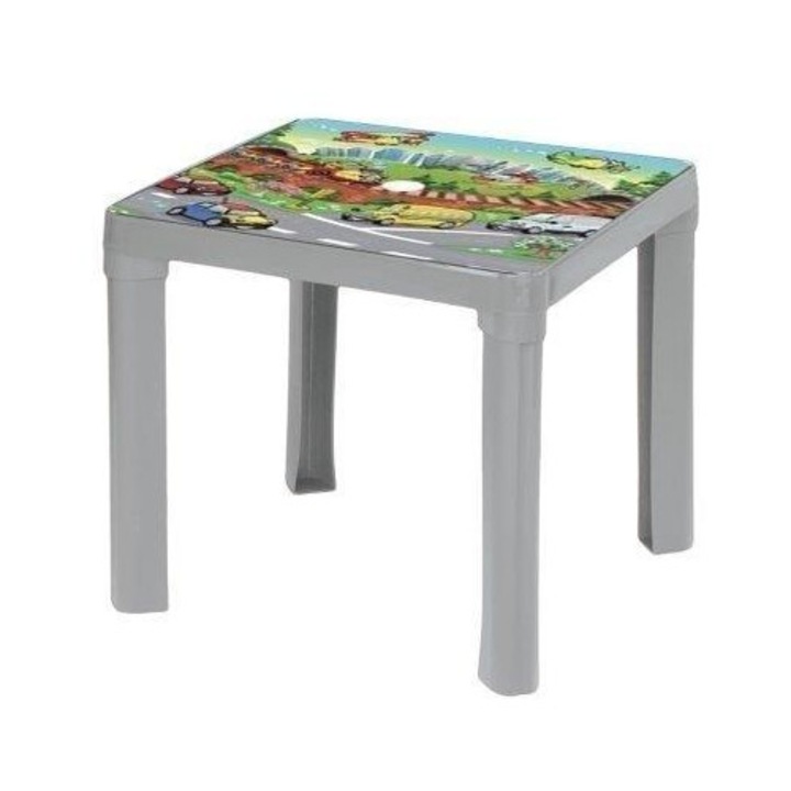Детска маса 3toysm Pastel Szary IML, пластмасова, с многоцветен принт, Многоцветна, 57x48 см