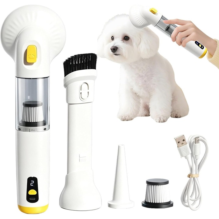 Aspirator pentru par de animale, multifunctional, putere mare, alb, compact