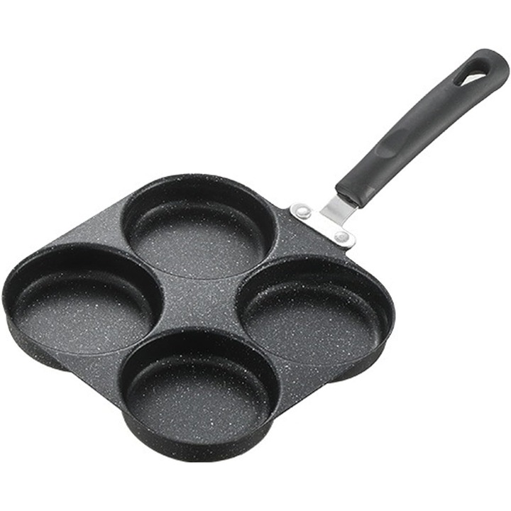 Tigaie pentru oua 4 cupe, tigaie pentru clatite si omlete, din aluminiu, cu strat antiaderent Maifan, compatibila cu plite pe gaz si inductie, negru