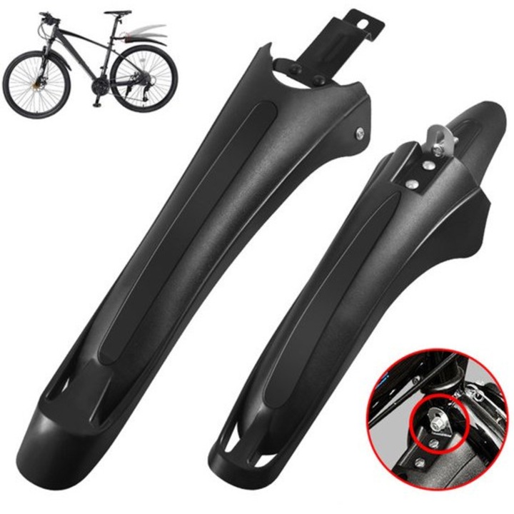 Set 2 aparatoare noroi pentru bicicleta, compatibile 20-24 inch, din ABS, fata si spate, usor de montat si durabile, Negru