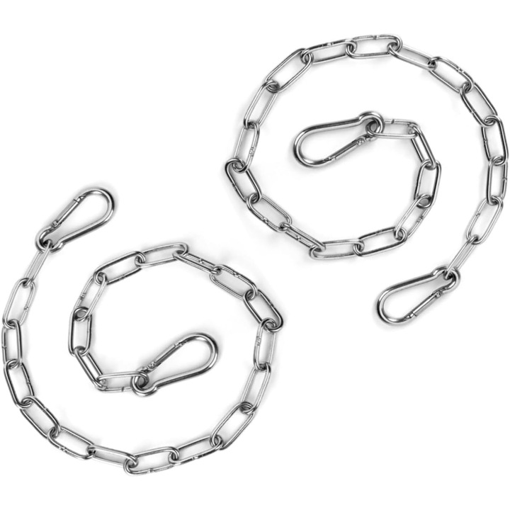 Lant poarta/lant de securitate din otel inoxidabil 51 cm, grosime 3 mm, cu carabiniere cu arc, rezistent la intemperii, inox, 2 bucati