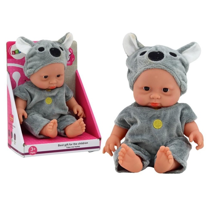 Lalka Bobas w szarym ubranku z czapeczką Koala