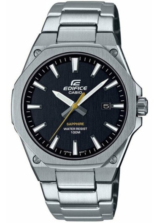Casio, Ceas barbatesc din otel inoxidabil cu geam safir si mecanism quartz, Edifice EFR-S108D-1A, Negru/Argintiu, 40 mm