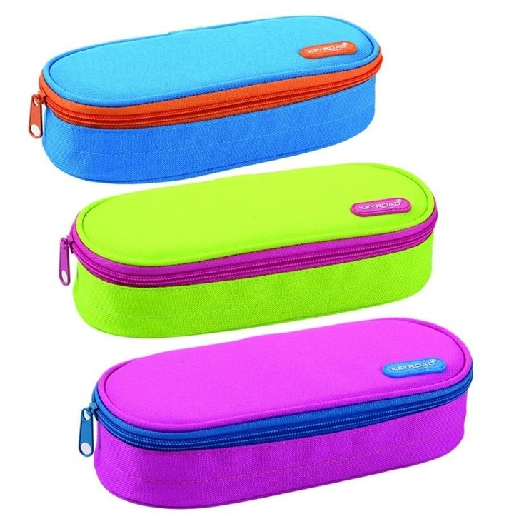 Keyroad, Penar oval din textil cu fermoar, fara echipament, multicolor, 22x9x5,5 cm