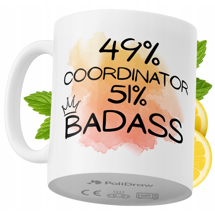 Cana/mug PoliDraw personalizabila, ceramica, cu imprimeu dublu prin sublimare, alb/verde, 330 ml