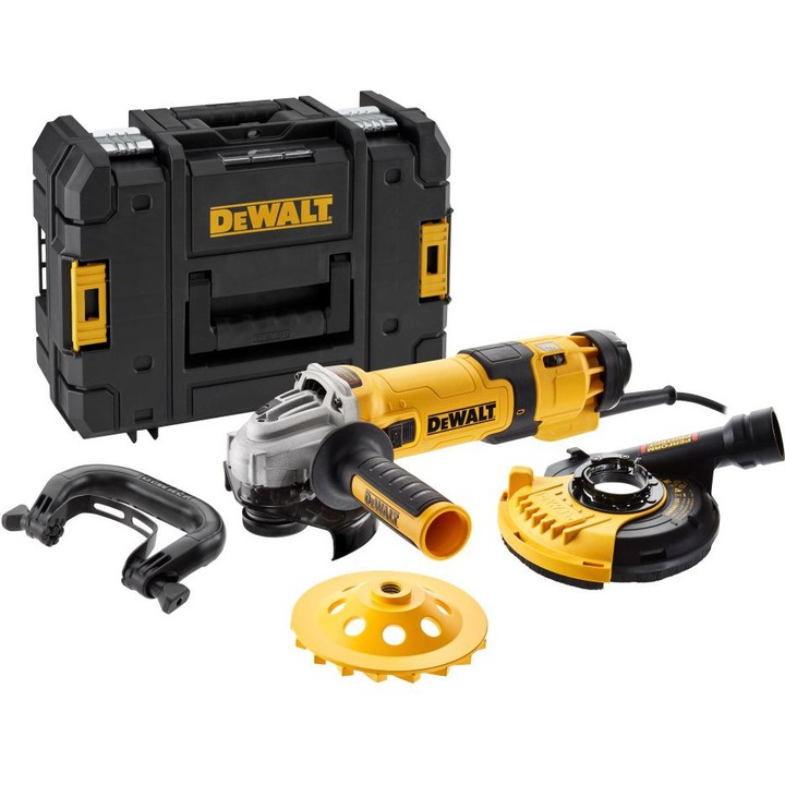 Polizor Unghiular DeWALT, 1500 W, disc 125 mm, 10000 RPM, cutie transport, Galben