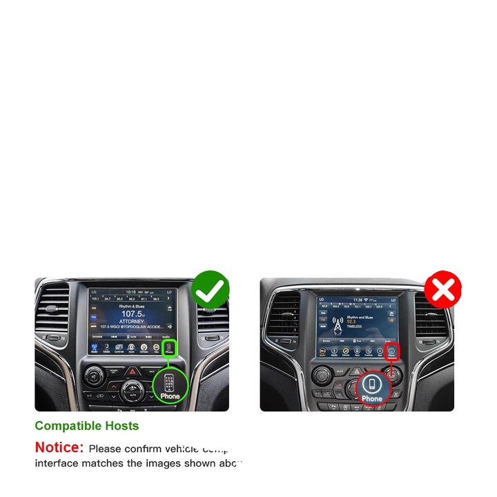Interfata multimedia wireless CarPlay si Android Auto pentru sistem Dodge 2014-2019, USB/HDMI, suport HD audio-video, 12V