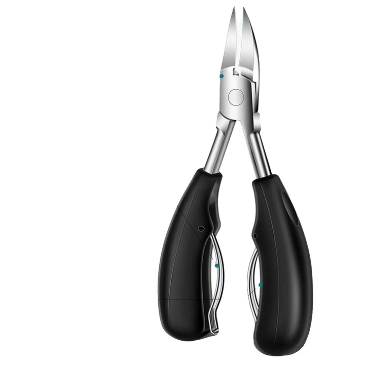 Cleste taietor pentru unghii de la picioare, clipper, din otel inoxidabil, maner ergonomic, pentru unghii groase si incarnate, negru, 1 buc