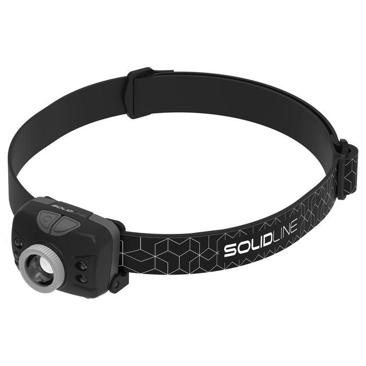 Челна лампа, Ledlenser, Solidline SH5, черна, 350 lm, 4 режима на яркост, сензор за управление с жестове, подвижна глава, водоустойчивост IP54, еластична лента, комплектът включва: лампа, батерии, инструкции, материал: поликарбонат, тегло: 52