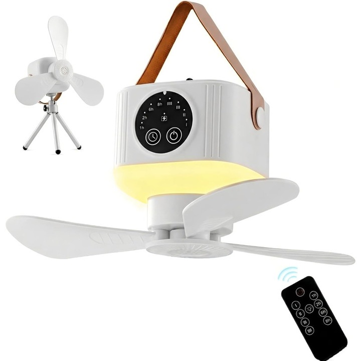 Omelivon hordozható kemping ventilátor, újratölthető 9.25 hüvelykes LED-del és távirányítóval, 4 sebességfokozat, 7200mAh akkumulátor, Fehér