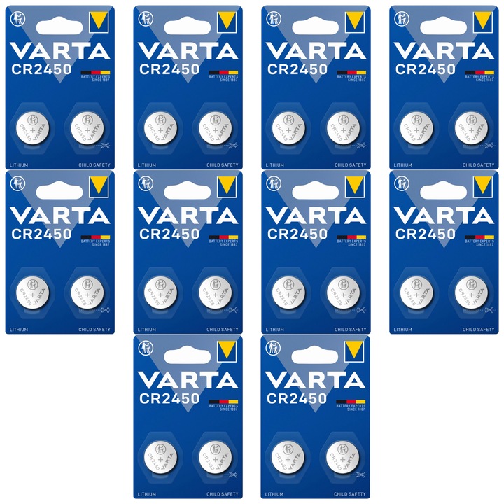 Baterie buton Varta CR2450, litiu 3V, 570 mAh, diametru 24.5 mm, argintiu, 2 buc